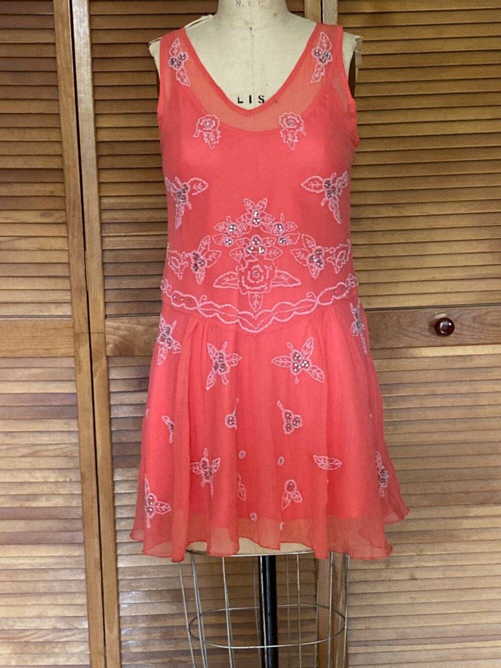 Short 20's Style  Beaded Flapper Dress w/ Matching Slip